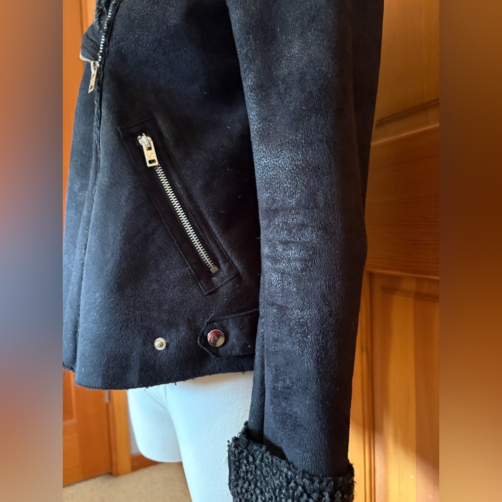 American Eagle Outfitters Faux Suede & Faux Shearling Charcoal Moto Jacket Sz S - Picture 7 of 12